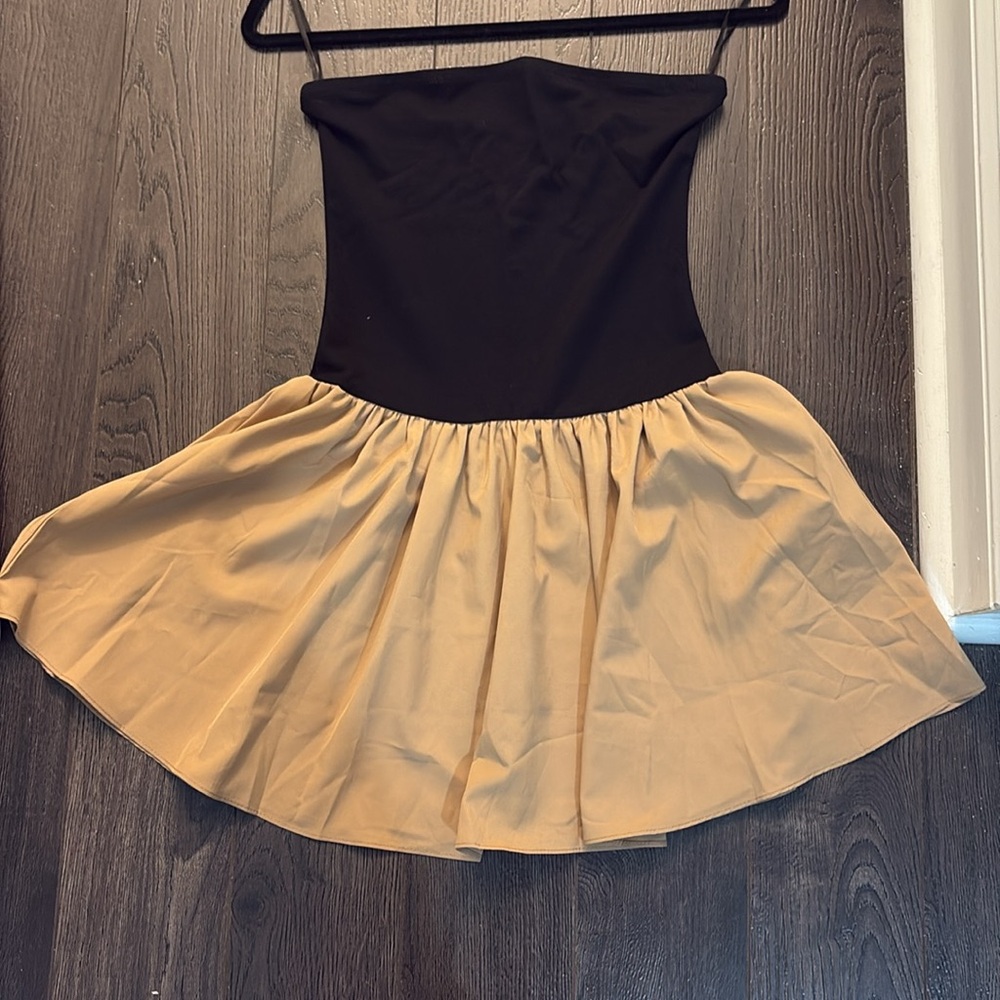 Black and Tan Strapless Dress
